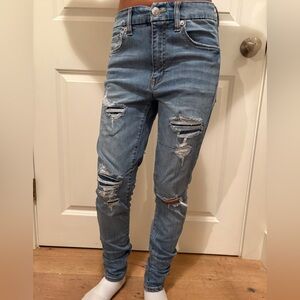 Aeropostale Light Blue Distressed Straight Leg Pants